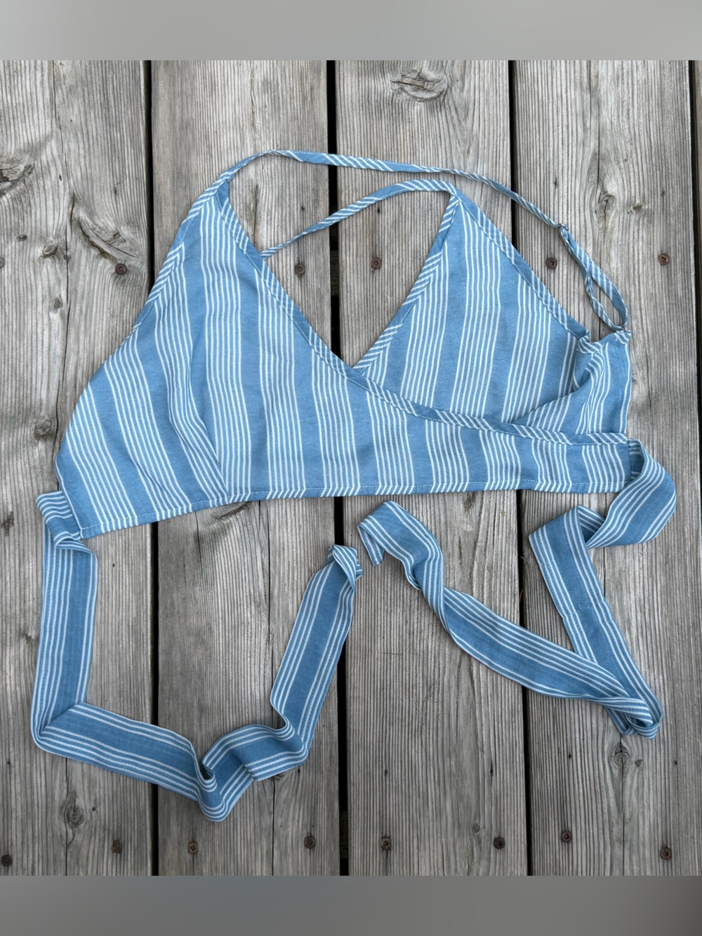 Zaful Blue and White Striped Bikini Top
